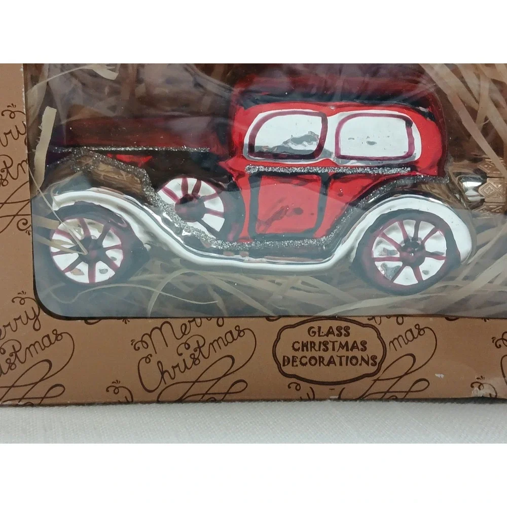 Vintage Style Ukrainian Blown Glass Red Car Christmas Ornament Wise Lion